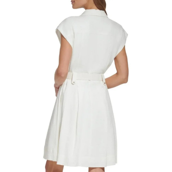 DKNY Women's Notched  Collar V-Neck Belted Shirtdress - Picture 2 of 9